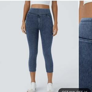Halara Flex High Waisted Knit Denim Blue Legging Womens M EUC